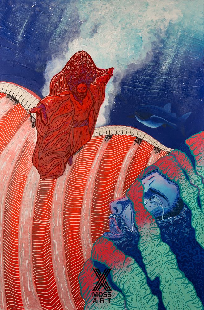 High-resolution digital scan of an original painting by X Moss Art, color-corrected by Orlando Photoworks