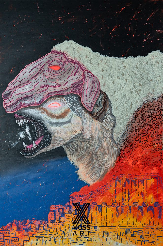 High-resolution digital scan of an original painting by X Moss Art, color-corrected by Orlando Photoworks